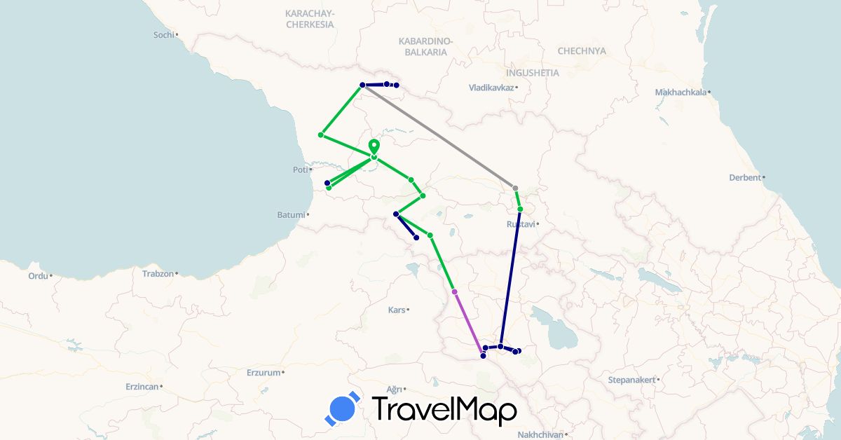TravelMap itinerary: driving, bus, plane, train in Armenia, Georgia (Asia)